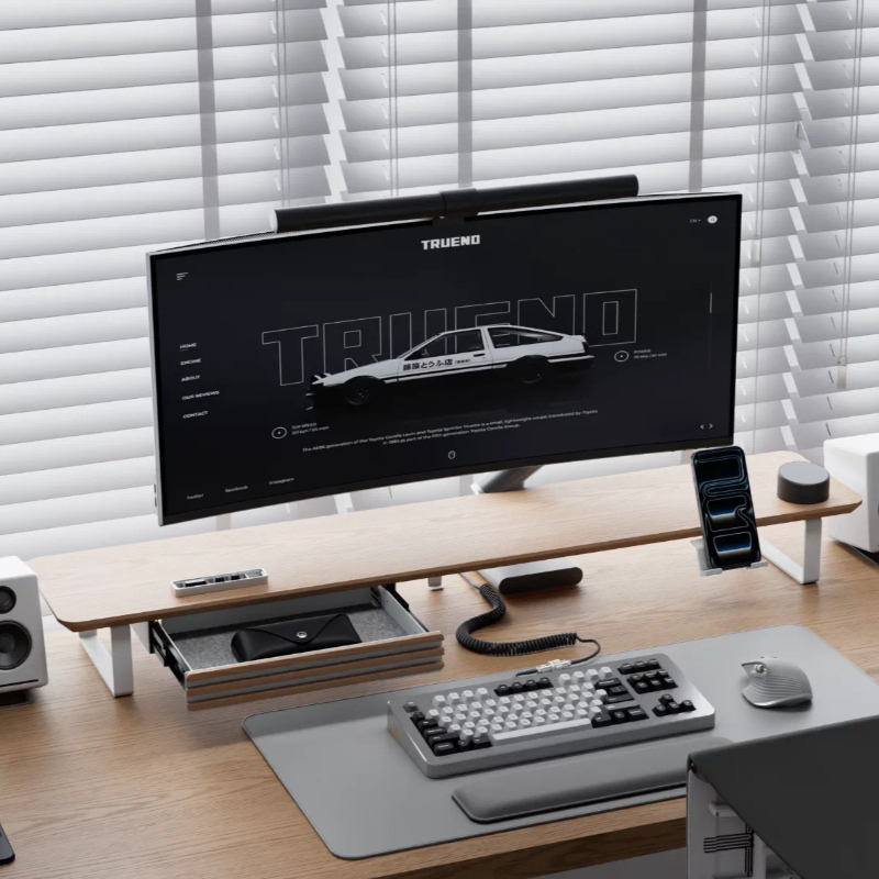 Setup Desk Monitor - Modular Monitor Riser Stand Oak Solid