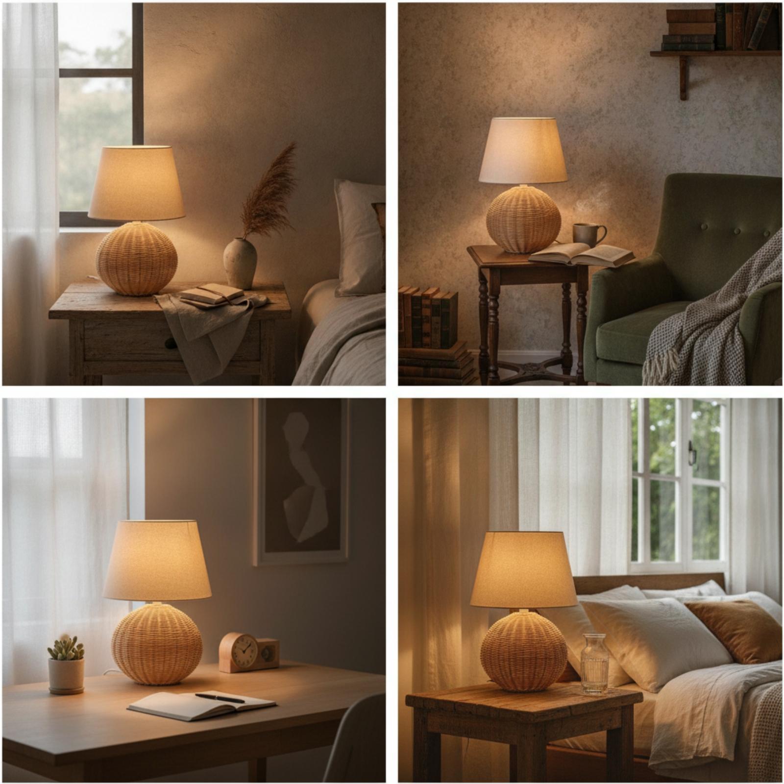 Bedside Lamp Rattan Base Fabri - đánh giá và giá Desk Setup Lamp